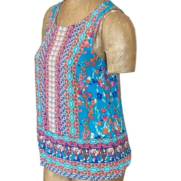 Cynthia Rowley Sleeveless Rayon Colorful Print Tank Top Button Back S #35L - Picture 6 of 9